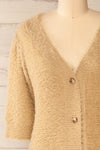 Douai Taupe Buttoned Fuzzy Sweater | La petite garçonne front close-up