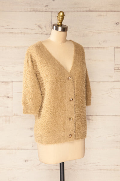 Douai Taupe Buttoned Fuzzy Sweater | La petite garçonne side view