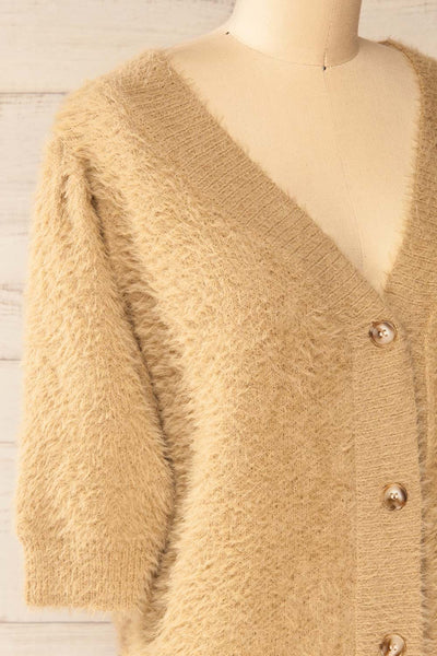 Douai Taupe Buttoned Fuzzy Sweater | La petite garçonne side close-up