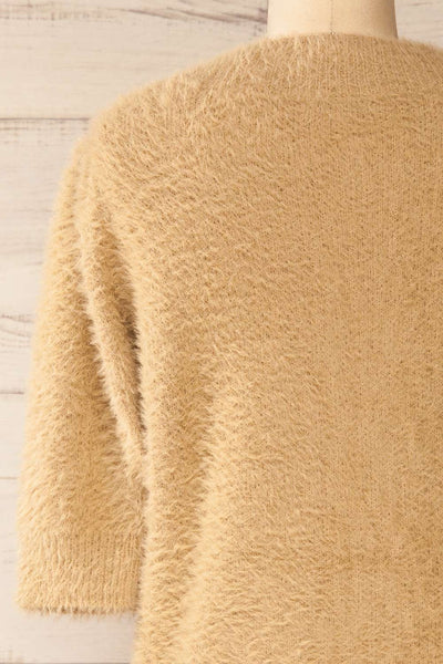 Douai Taupe Buttoned Fuzzy Sweater | La petite garçonne back close-up