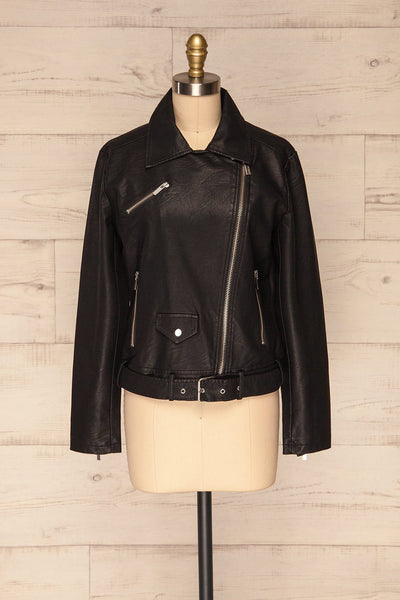 Draden Black Faux Leather Motorcycle Jacket | La Petite Garçonne