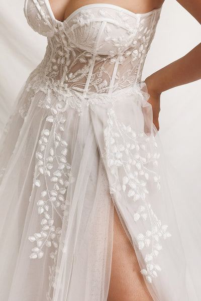 Adrasthee Bustier Tulle Wedding Dress w/ Slit | Boudoir 1861 close up