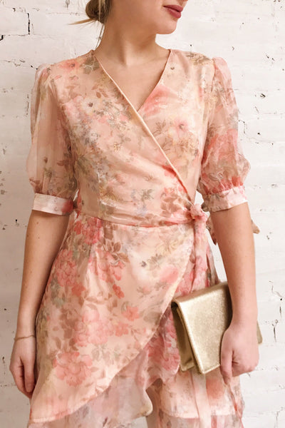 Angioletta Pink Short Sleeve Floral Dress | Boutique 1861 on model