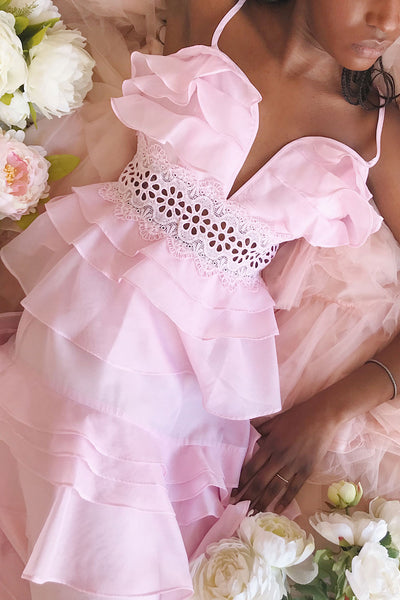 Begena Pink Layered Frills A-Line Midi Dress | Boutique 1861 model insta