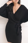 Bergame Black Knitted Wrap Dress | La petite garçonne model close up