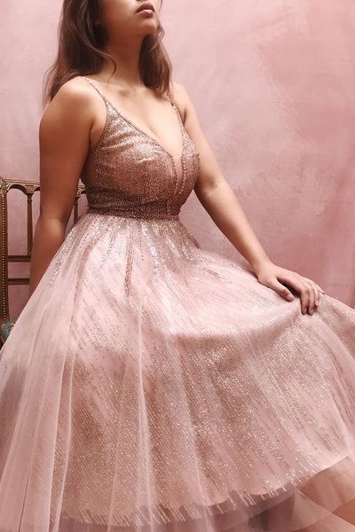 Catalina Pink Sparkling Tulle Midi Dress | Boutique 1861 model insta