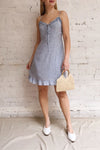 Fleurance Light Blue Patterned Short Dress | La petite garçonne model look