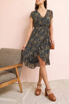 Jadulium Navy Blue Floral Midi Wrap Dress | Boutique 1861 model look