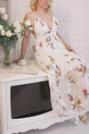 Jimena White Midi Floral V-Neck Dress w/ Lace Accents | Boutique 1861 model