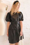 Limassol Black Faux-Leather Short Dress | La petite garçonne on model