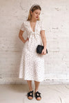 Speranza White Midi Dress w/ Heart Patterns | La petite garçonne model look