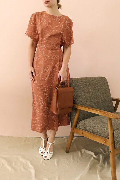 Stasya Rust Orange Faux Wrap Maxi Dress | La petite garçonne on model