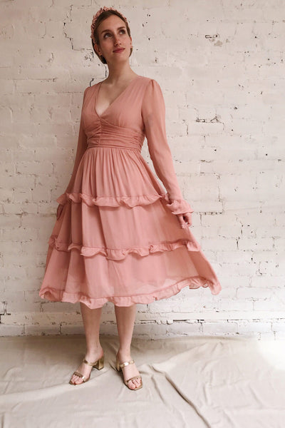 Tamara Dusty Pink A-Line Midi Dress | Boutique 1861 model look