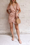 Tryphena Pink Short Sleeved Wrap Dress | La petite garçonne model look