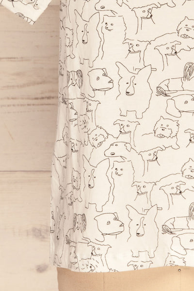 Duisbourg Black & White Dogs Pattern T-Shirt | La Petite Garçonne bottom close-up