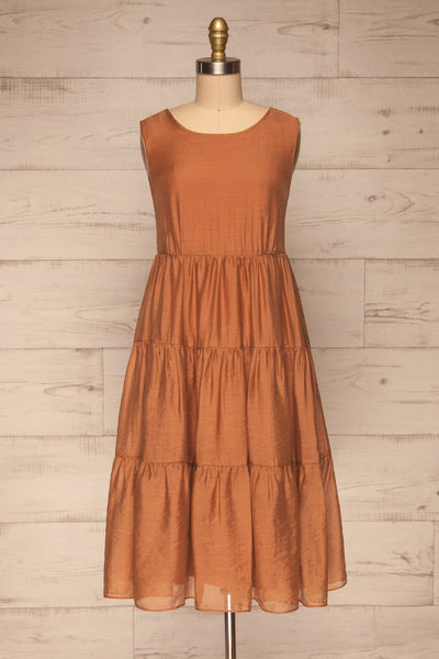 Duleek Orange A-Line Midi Dress | La petite garçonne fabric