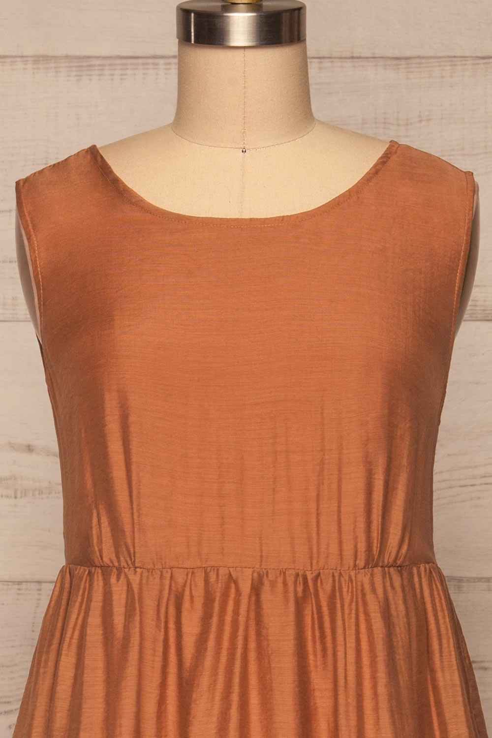 Duleek Orange A-Line Midi Dress | La petite garçonne front close up