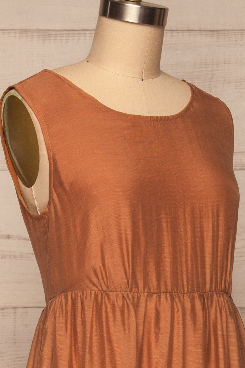 Duleek Orange A-Line Midi Dress | La petite garçonneside close up