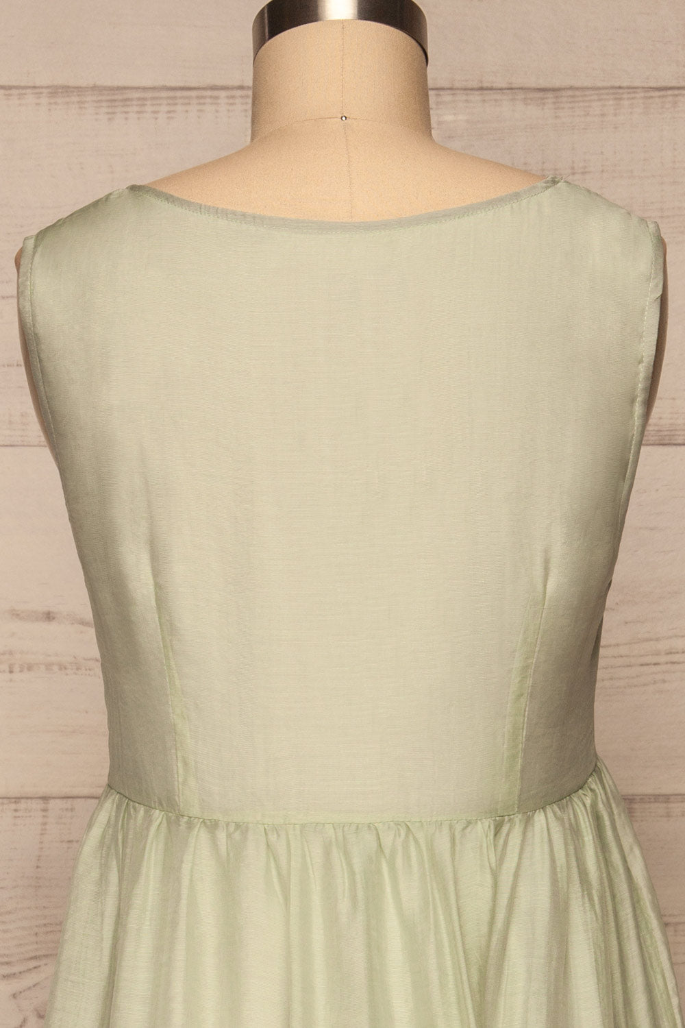Duleek Sage Green A-Line Midi Dress back close up | La petite garçonne
