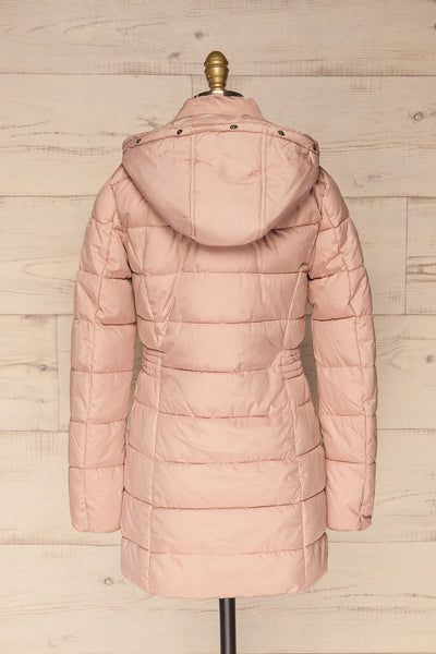 Dumfries Light Pink Parka Coat with Faux Fur Hood | La Petite Garçonne back view without fur