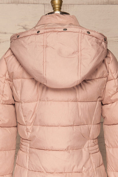 Dumfries Light Pink Parka Coat with Faux Fur Hood | La Petite Garçonne back close-up without fur