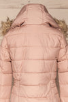 Dumfries Light Pink Parka Coat with Faux Fur Hood | La Petite Garçonne back close-up hood