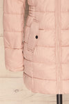 Dumfries Light Pink Parka Coat with Faux Fur Hood | La Petite Garçonne bottom close-up