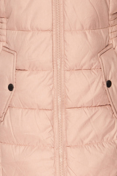 Dumfries Light Pink Parka Coat with Faux Fur Hood | La Petite Garçonne fabric detail