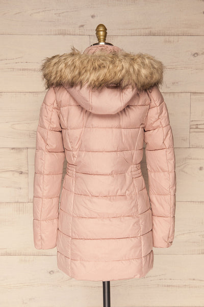 Dumfries Light Pink Parka Coat with Faux Fur Hood | La Petite Garçonne back view