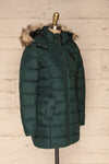 Dumfries Vert Green Parka Coat with Faux Fur Hood | La Petite Garçonne side view