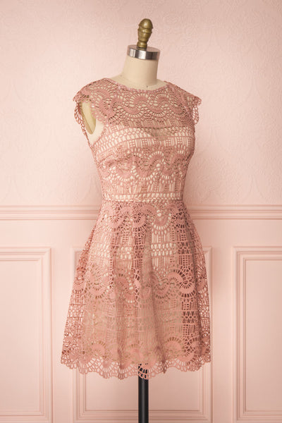 Dunyazade Pink Short Lace Dress w/ Open Back | Boudoir 1861 side view