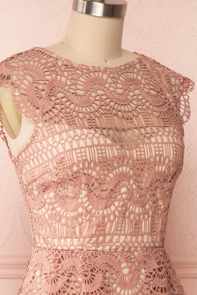 Dunyazade Pink Short Lace Dress w/ Open Back | Boudoir 1861 side close up