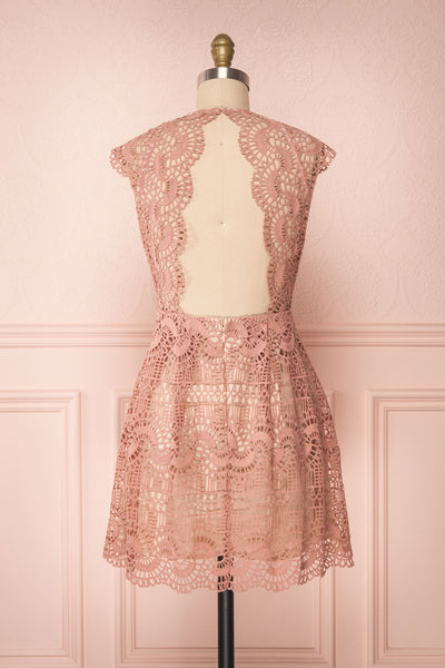 Dunyazade Pink Short Lace Dress w/ Open Back | Boudoir 1861 back view