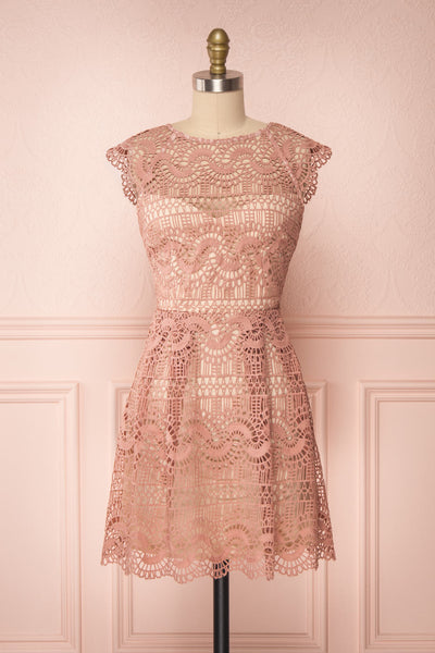 Dunyazade Pink Short Lace Dress w/ Open Back | Boudoir 1861 fabric