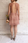 Dunyazade Pink Short Lace Dress w/ Open Back | Boudoir 1861 on model