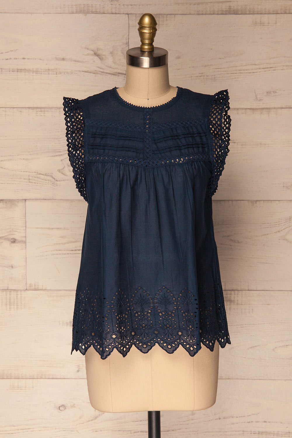 Dynow Rain Navy Openwork Cotton Sleeveless Top | La Petite Garçonne 1