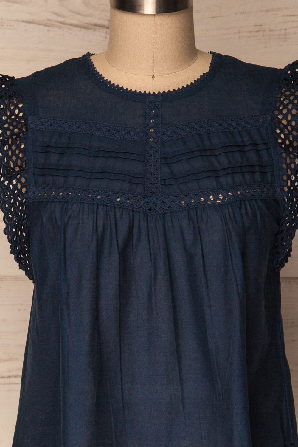 Dynow Rain Navy Openwork Cotton Sleeveless Top | La Petite Garçonne 3