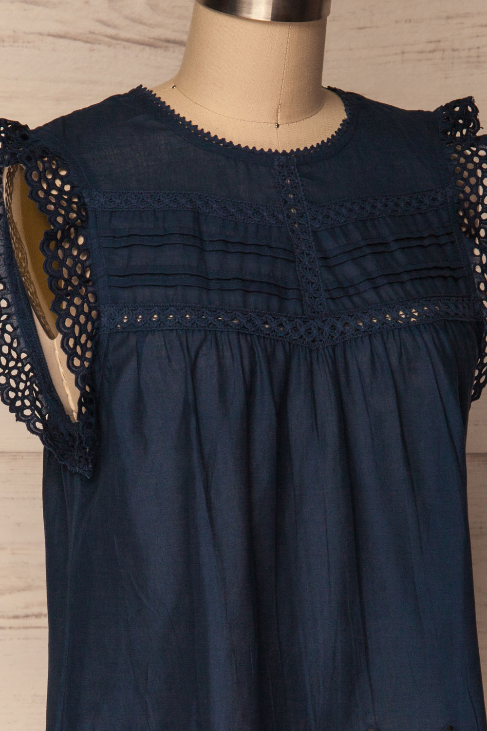 Dynow Rain Navy Openwork Cotton Sleeveless Top | La Petite Garçonne 5