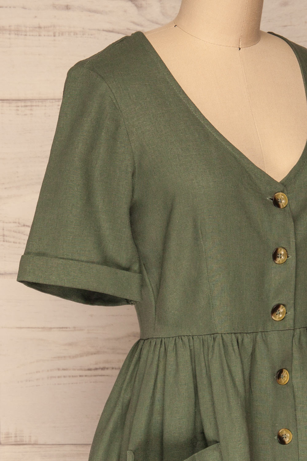 Ebbesvik Moss Khaki Button-Up A-Line Dress | La Petite Garçonne