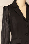 Ebbra Black Blazer Dress w/ Sheer Sleeves | La petite garçonne side close-up