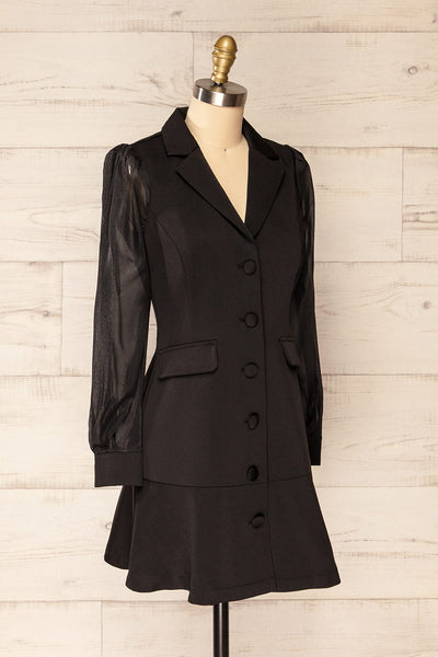 Ebbra Black Blazer Dress w/ Sheer Sleeves | La petite garçonne side view