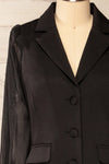 Ebbra Black Blazer Dress w/ Sheer Sleeves | La petite garçonne front close-up