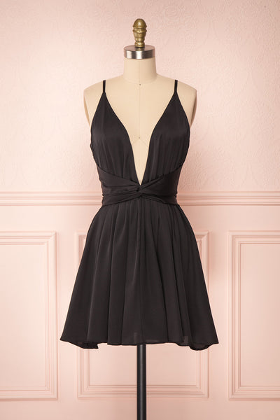 Echna Short Black Satin A-Line Dress | Boutique 1861 1