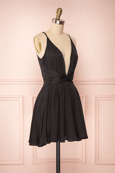 Echna Short Black Satin A-Line Dress | Boutique 1861 3