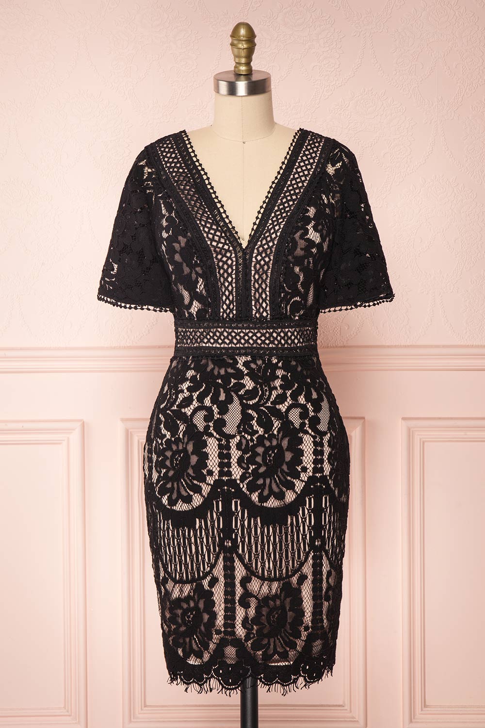 Edelaria Coal Black Lace Fitted Cocktail Dress | Boutique 1861