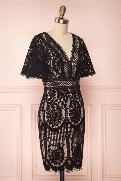 Edelaria Coal Black Lace Fitted Cocktail Dress | Boutique 1861