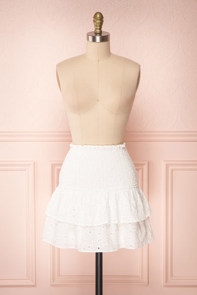 Edithe White Lace Layered Mini Skirt | FRONT VIEW | Boutique 1861