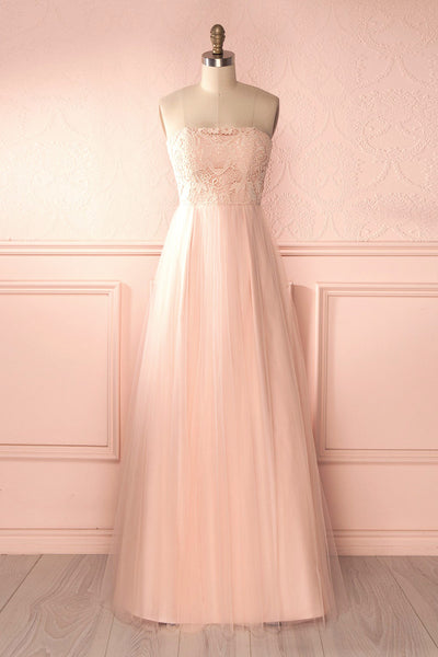 Edris Blush maxi tulle dress with lace top | Boudoir 1861 front view
