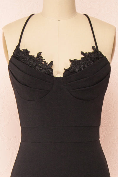Edyth Black Mermaid Maxi Dress | Boutique 1861 front close-up