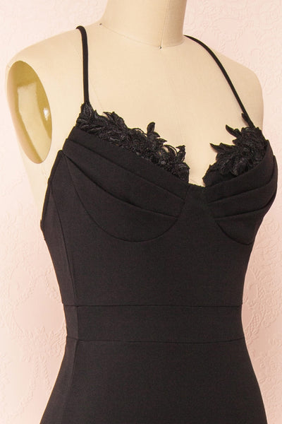 Edyth Black Mermaid Maxi Dress | Boutique 1861 side close-up